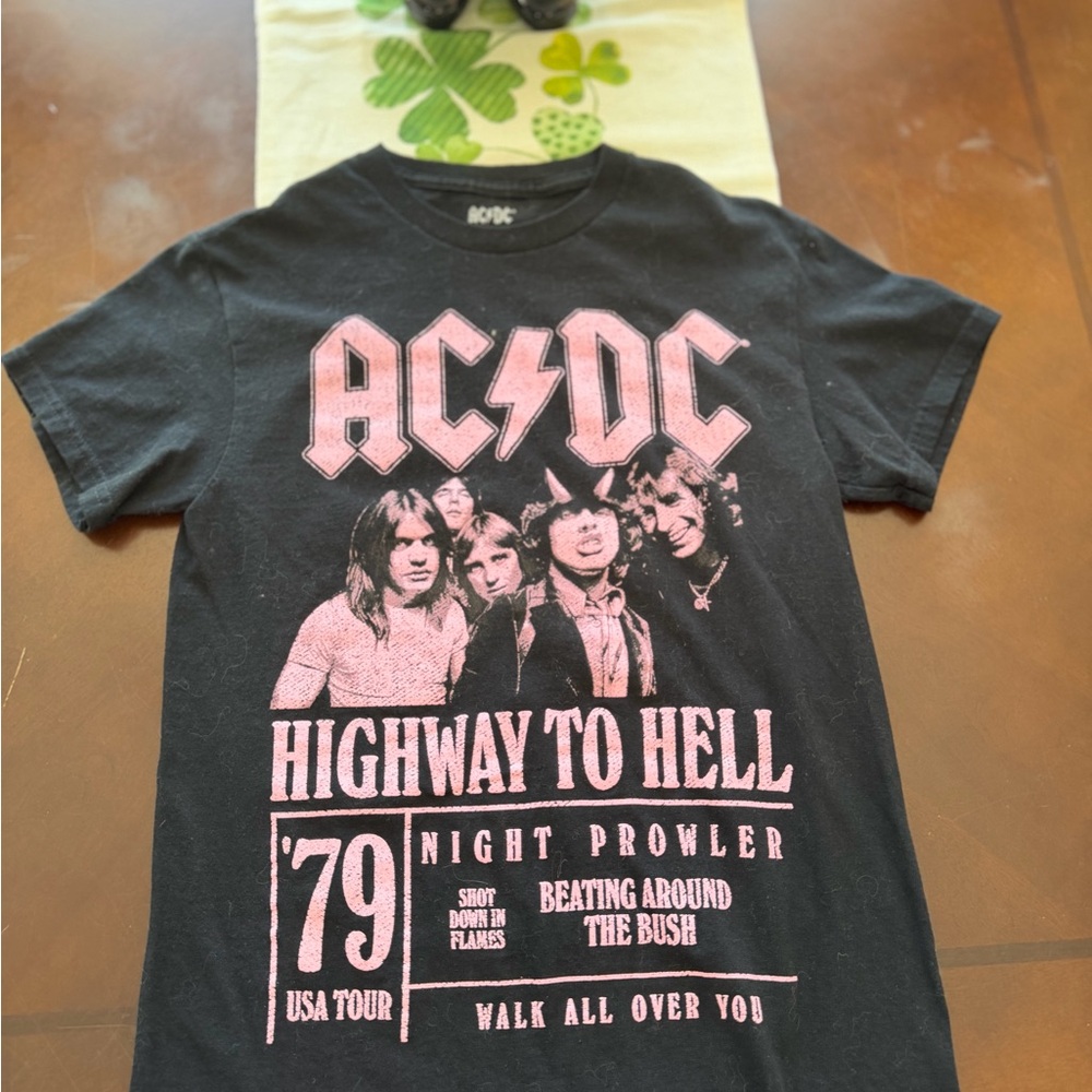 AC/DC Black Tee with Pink 'Highway to Hell' Design